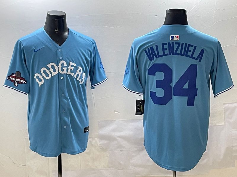 Men Los Angeles Dodgers #34 Valenzuela Light Blue Joint Name 2025 Nike MLB Jersey style 31613->los angeles dodgers->MLB Jersey